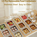 Gourmet trays with stainless steel food trays and ample storage; mobile buffet trucks with collapsible prep surfaces; pizza topping stations and salad bars; party kitchen island packaging