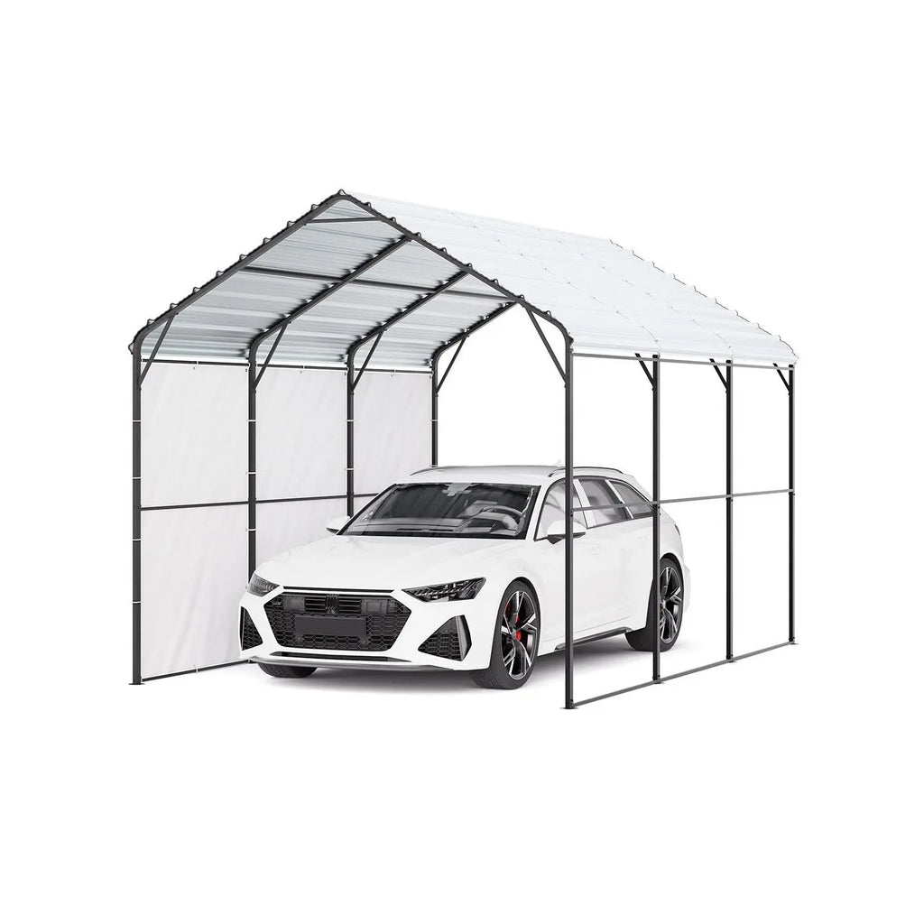 【DealsForYouDays】VEVOR Heavy Duty Metal Carport, 10' x 15' Outdoor Carport with Galvanized Steel Frame & Roof, Car Tent Garage Shade with Removable Sidewalls, Multi-Use Car Shelter for Pickup, Boat, Car & Tractors