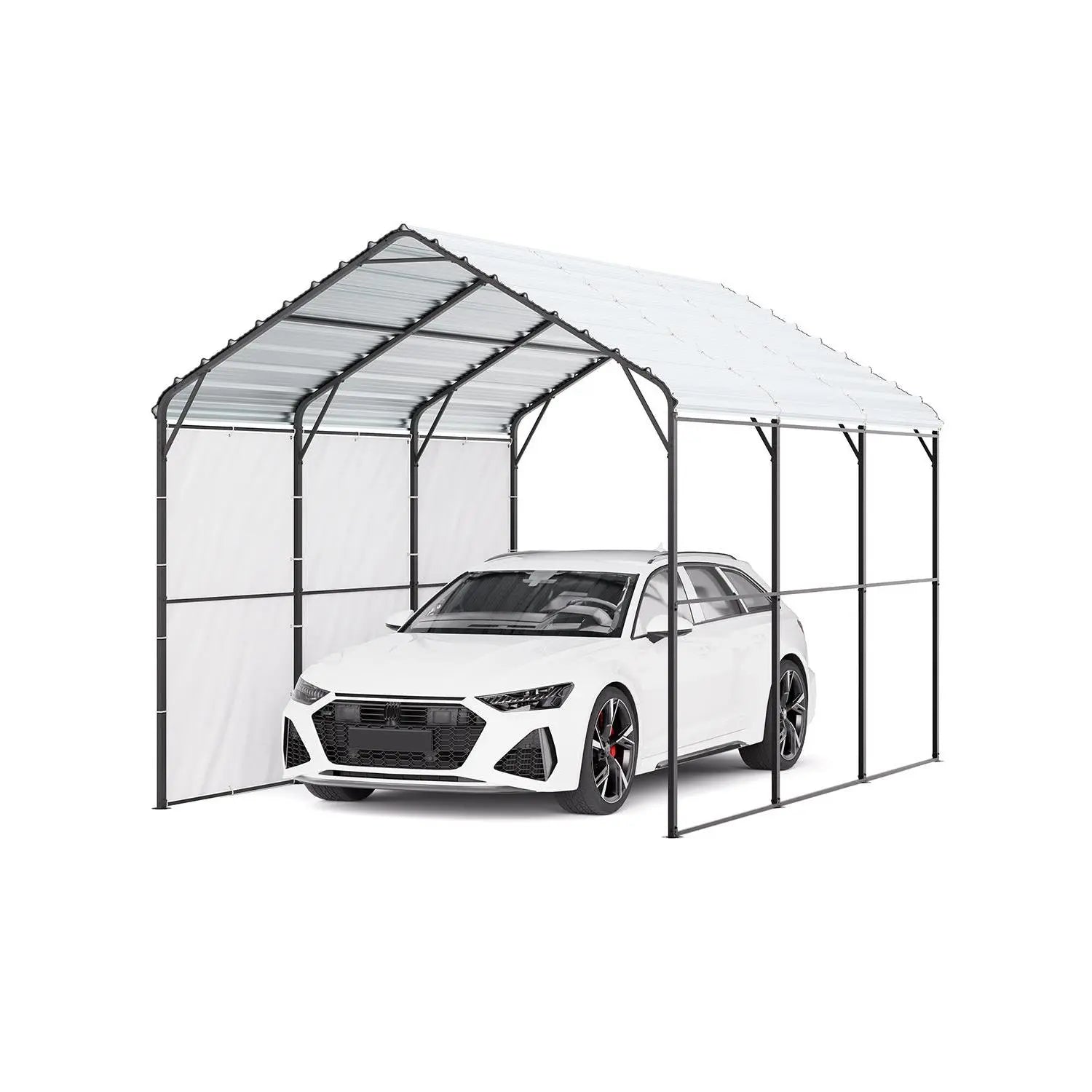 【DealsForYouDays】VEVOR Heavy Duty Metal Carport, 10' x 15' Outdoor Carport with Galvanized Steel Frame & Roof, Car Tent Garage Shade with Removable Sidewalls, Multi-Use Car Shelter for Pickup, Boat, Car & Tractors