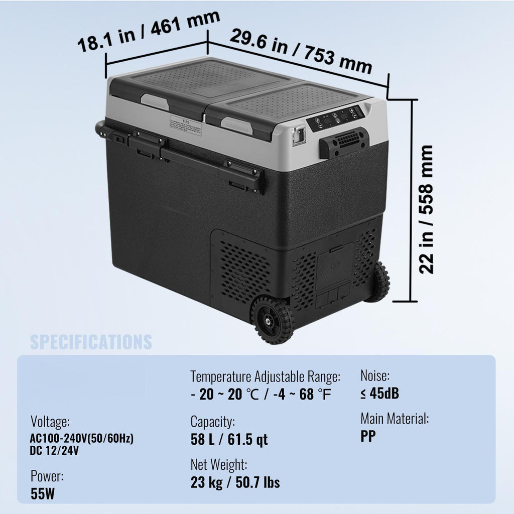 Vevor portable car refrigerator freezer - 58l dual temperature zone - home & car use