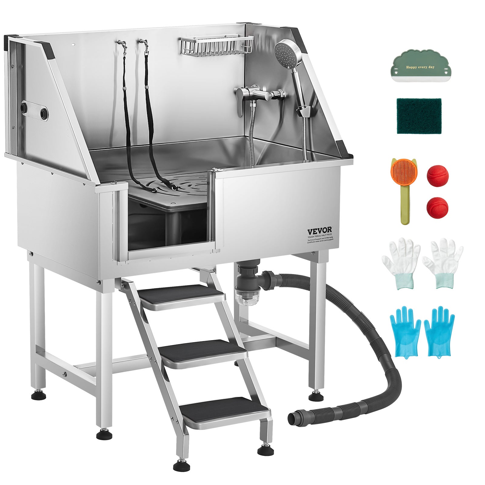 VEVOR 34 "/38"/Dog Barber Bath Stainless Steel w Step Faucet Left/Right Door