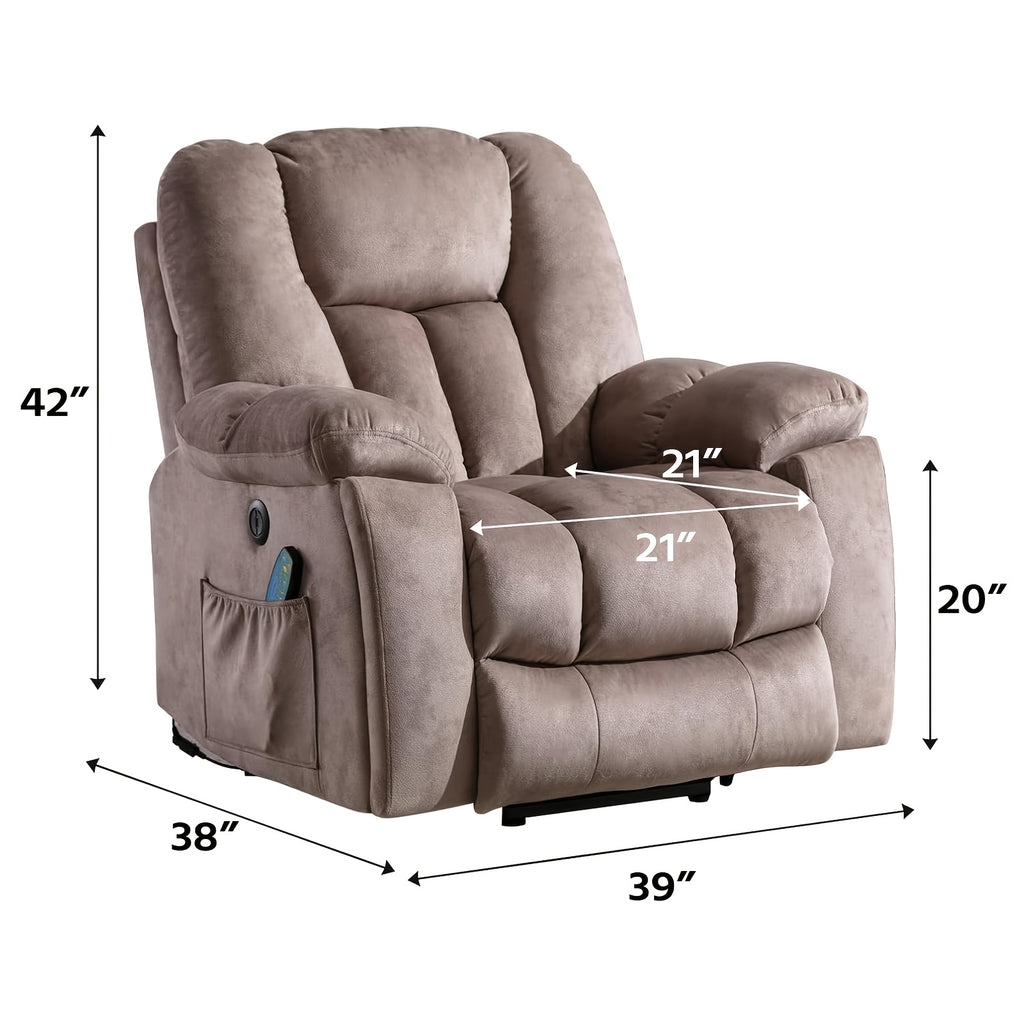 Electric lift massage heats the elderly reclining chair, thickened and wide reclining chair, heavy duty safety electric reclining mechanism, equipped with USB port and 2 hidden cup holders