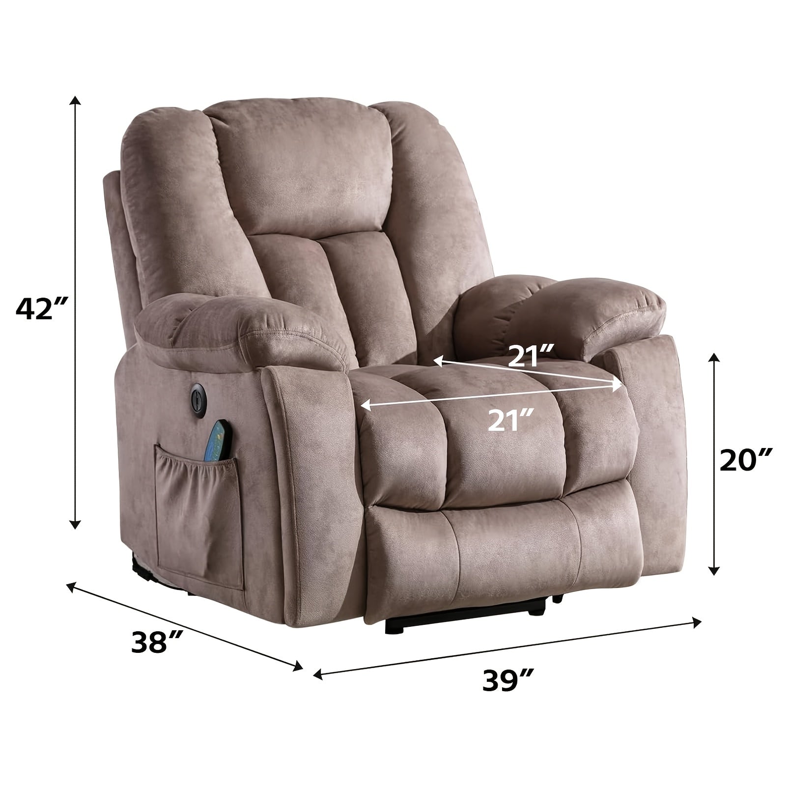 Electric lift massage heats the elderly reclining chair, thickened and wide reclining chair, heavy duty safety electric reclining mechanism, equipped with USB port and 2 hidden cup holders
