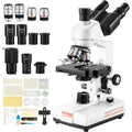 【DealsForYouDays】VEVOR Compound Trinocular Microscope, 40X-5000X Magnification Trinocular Compound Lab Microscope with Two-Layer Mechanical Stage, External Interface, LED Illumination and Microscope Slides Included