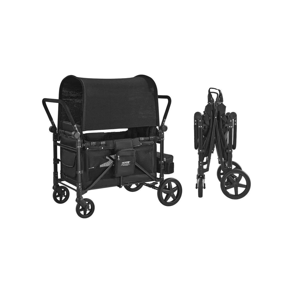 【DealsForYouDays】Wagon Stroller for 4 Kids Push Pull Quad Collapsible Stroller 330LBS Loading