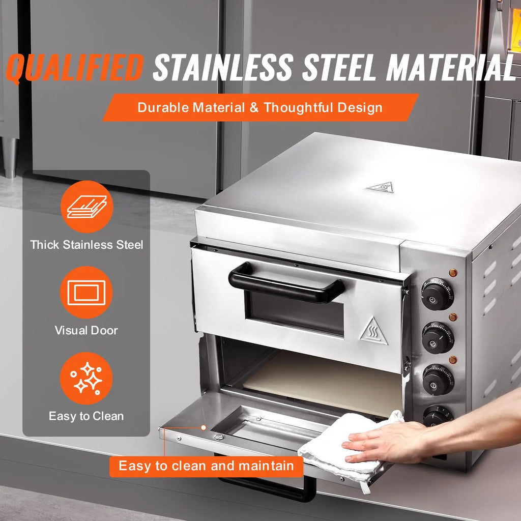 【DealsForYouDays】VEVOR Commercial Pizza Oven Countertop, 14" Double Deck Layer, Stainless Steel Electric Pizza Oven with Stone and Handle, Multipurpose Indoor Pizza Maker for Restaurant Home Pretzels Baked