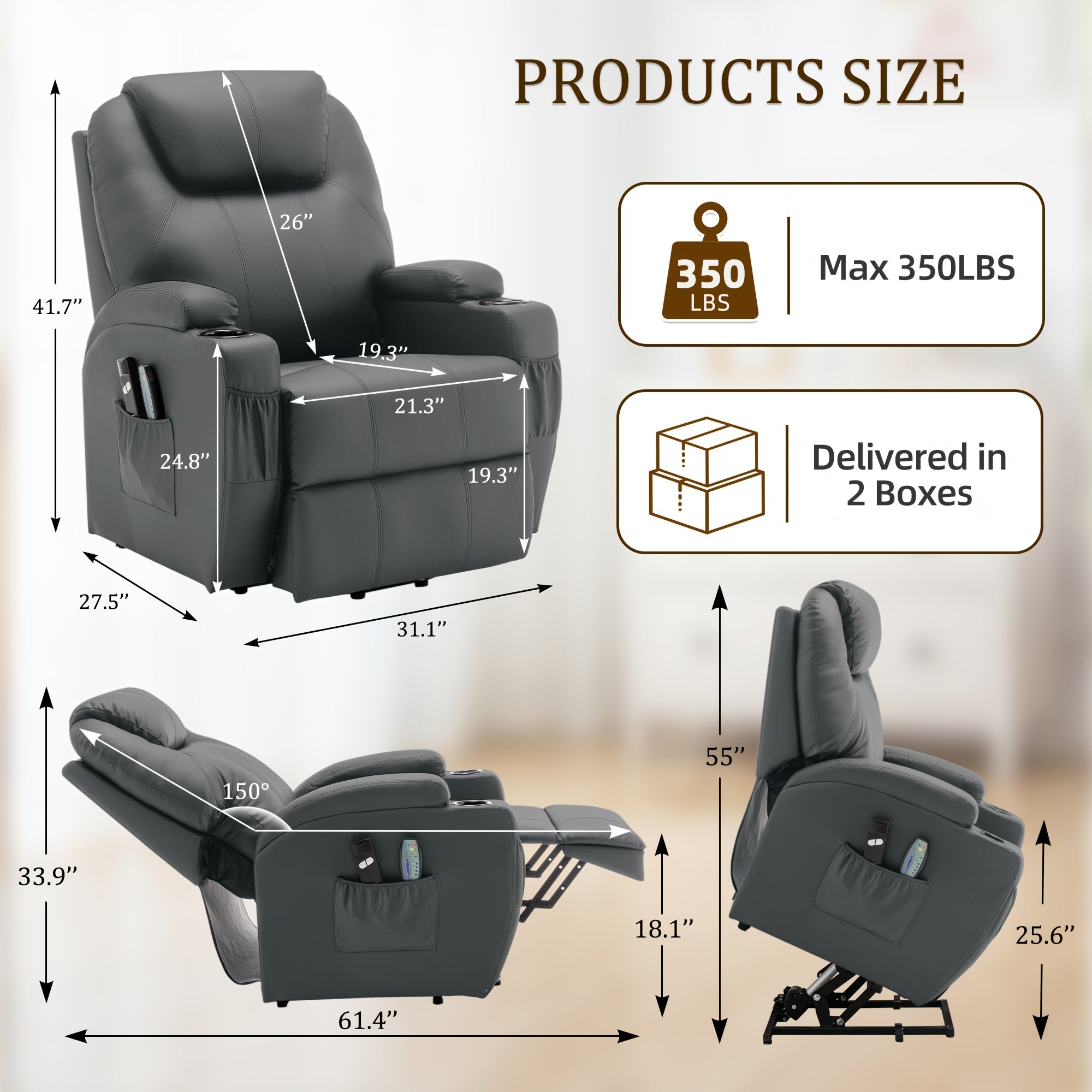 Personal care single chair, massage chair clearance sale, heated function lounge chair, ergonomics, electric lift lounge chair, with cup holder and side pocket, modern minimalist design, functional lounge chair suitable for placing in the living room
