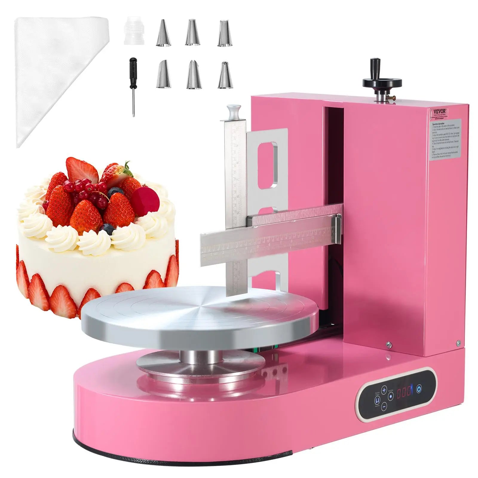 【DealsForYouDays】VEVOR Cake Decorating Machine, Cake Cream Spreading Coating Smearing Machine, Low Noise Cake Frosting Machine, Turntable with Adjustable Scraper, for 6" to 14" Cake, 25-320RPM Rotating Speed, Pink