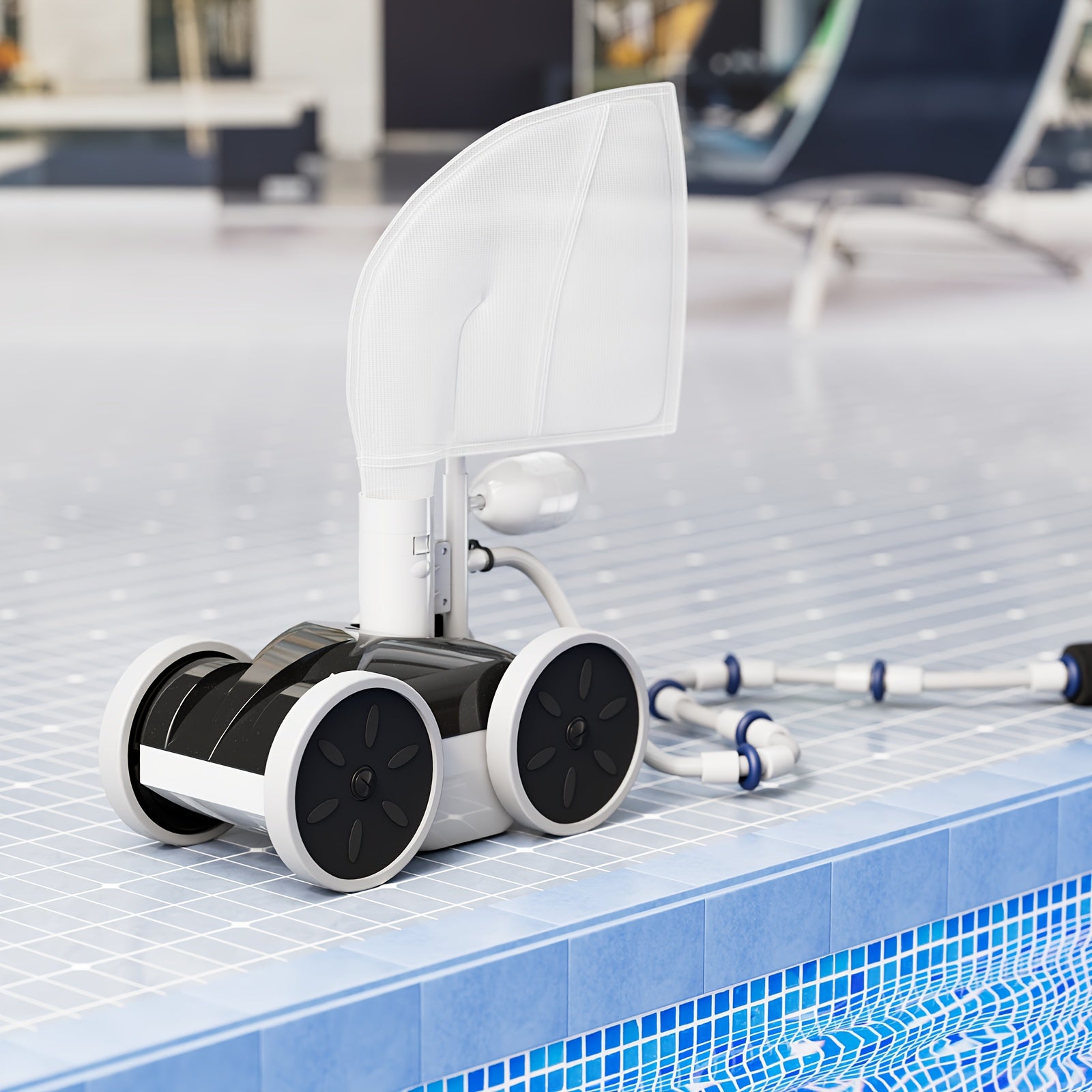 Upgraded Pool Pressure Side Brush - Professional Pool Cleaning Solution. IMPORTANT: 58 Psi Booster Pump and 1.5 NPT Threaded Inlet Required. No electrical components. (with hose)