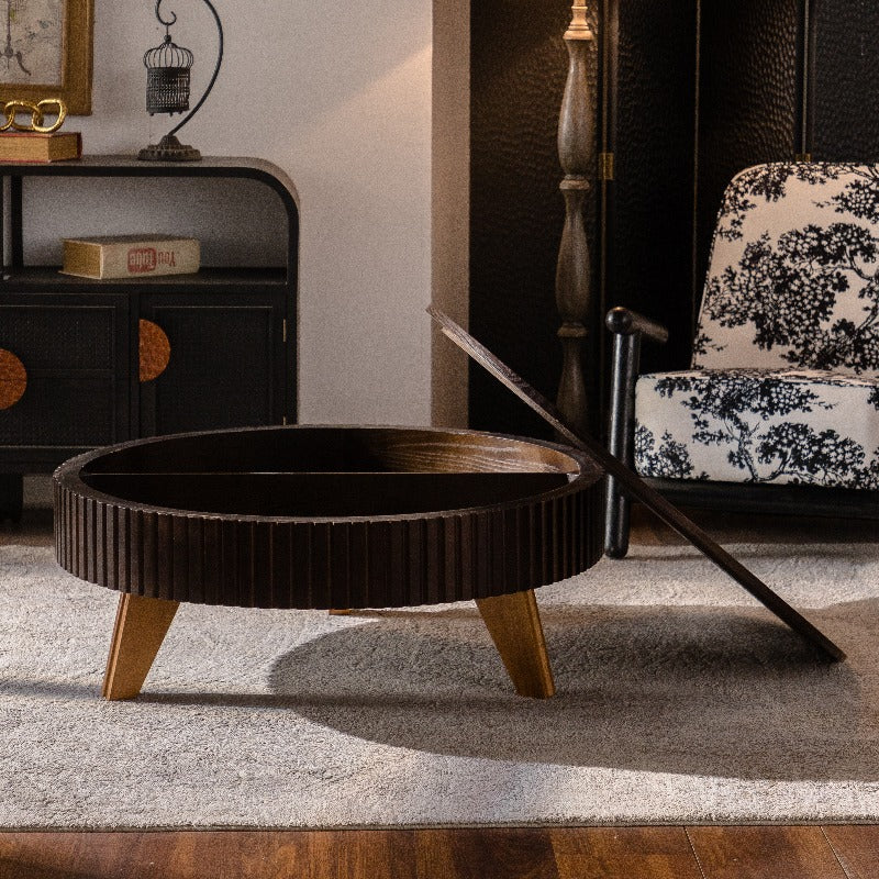 39.37'' Retro Round Coffee Table Suitable for Living Room & Office - Space-Saving Brown Table with Assembly-Free Setup, Non-Wood, Modern Minimalist for Small Spaces & Gatherings