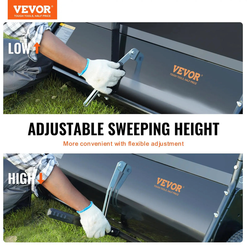 【DealsForYouDays】VEVOR Tow Behind Lawn Sweeper, 50 in Pull Behind Lawn Sweeper, 26 cu. ft Large Capacity Leaf & Grass Collector, Heavy Duty Garden Sweeper with Adjustable Sweeping Height for Yard, Lawn, Farm