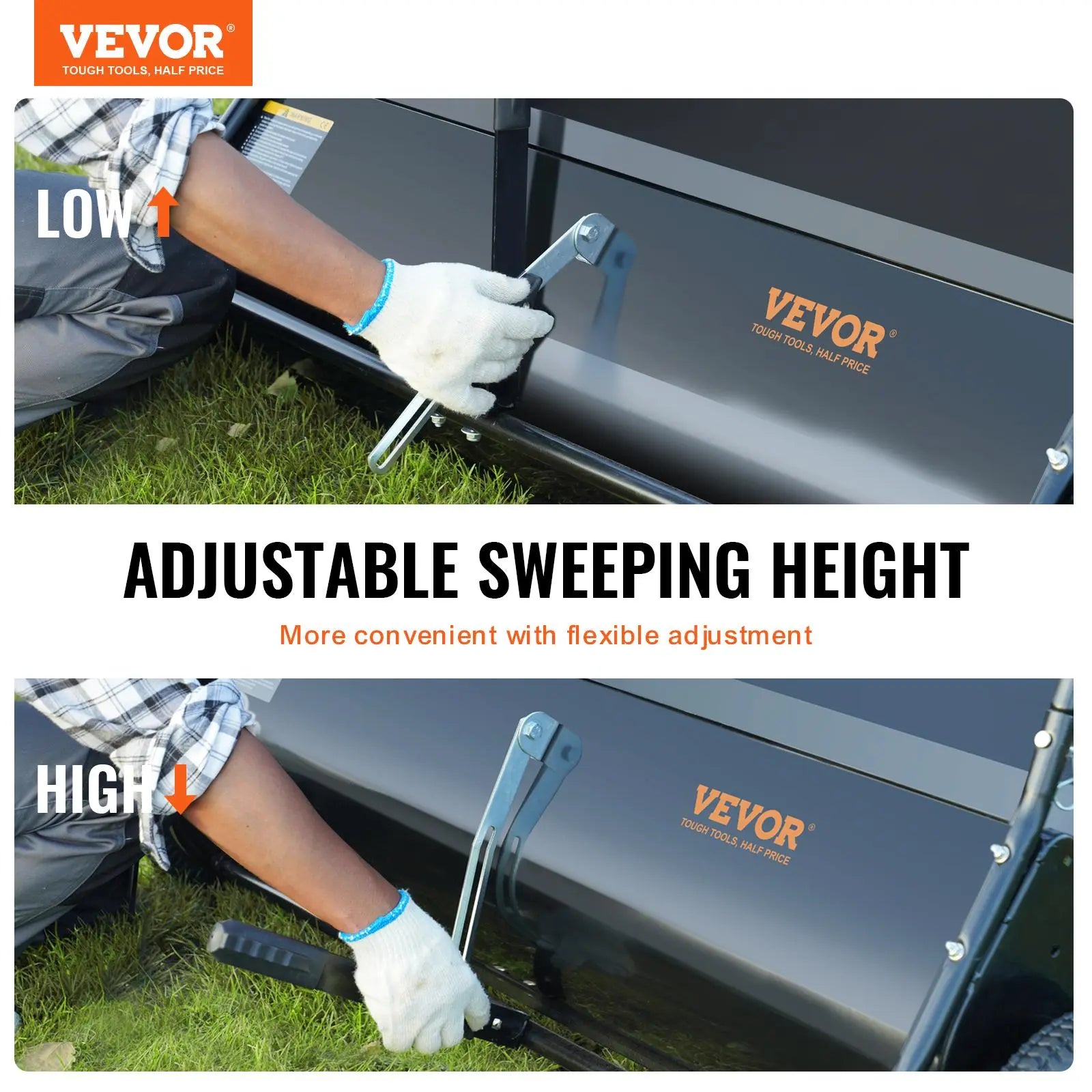 【DealsForYouDays】VEVOR Tow Behind Lawn Sweeper, 50 in Pull Behind Lawn Sweeper, 26 cu. ft Large Capacity Leaf & Grass Collector, Heavy Duty Garden Sweeper with Adjustable Sweeping Height for Yard, Lawn, Farm
