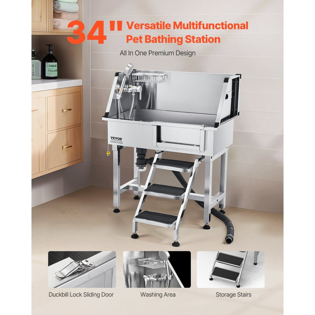 VEVOR 34 "/38"/Dog Barber Bath Stainless Steel w Step Faucet Left/Right Door