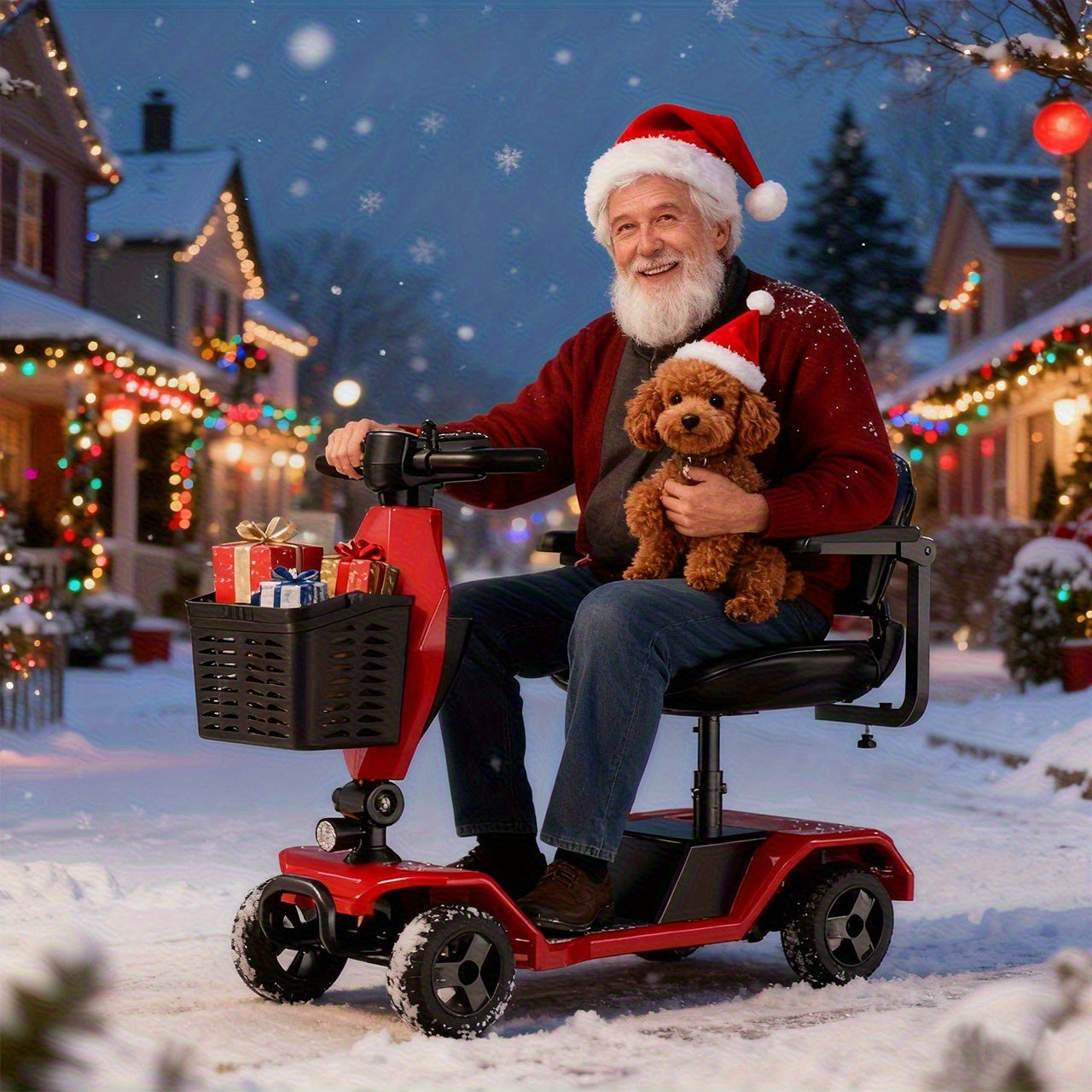 Four-wheel electric scooter, foldable, with 250W motor, 24V 12Ah battery, 15.5 miles, 8-inch solid tires, 300 lb load, with removable basket, front headlights, rear anti-dump wheels, easy to drive uphill