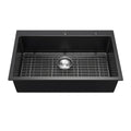【DealsForYouDays】VEVOR 33 inch Kitchen Sink Workstation,  , Top Mount Granite Sinks, Drop-In Single Bowl Farmhouse Basin with Multiple Accessories, Household Dishwasher Sinks for RV, Prep Kitchen, and Bar (Black)