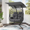 Double with canopy egg chair, outdoor rattan hanging chair with bracket and cushion, suitable for double hanging chair on backyard porch