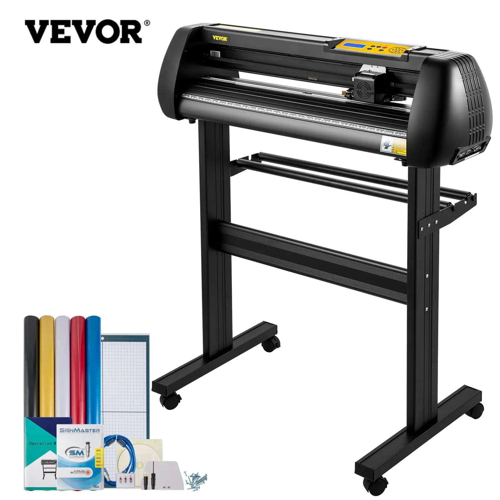 【DealsForYouDays】VEVOR Vinyl Cutter Machine, Upgraded 28 Inch Paper Feed Cutting Plotter Bundle, Adjustable Force & Speed Vinyl Printer with Powerful Stepper Motors, Signmaster Software Compatible with Windows System