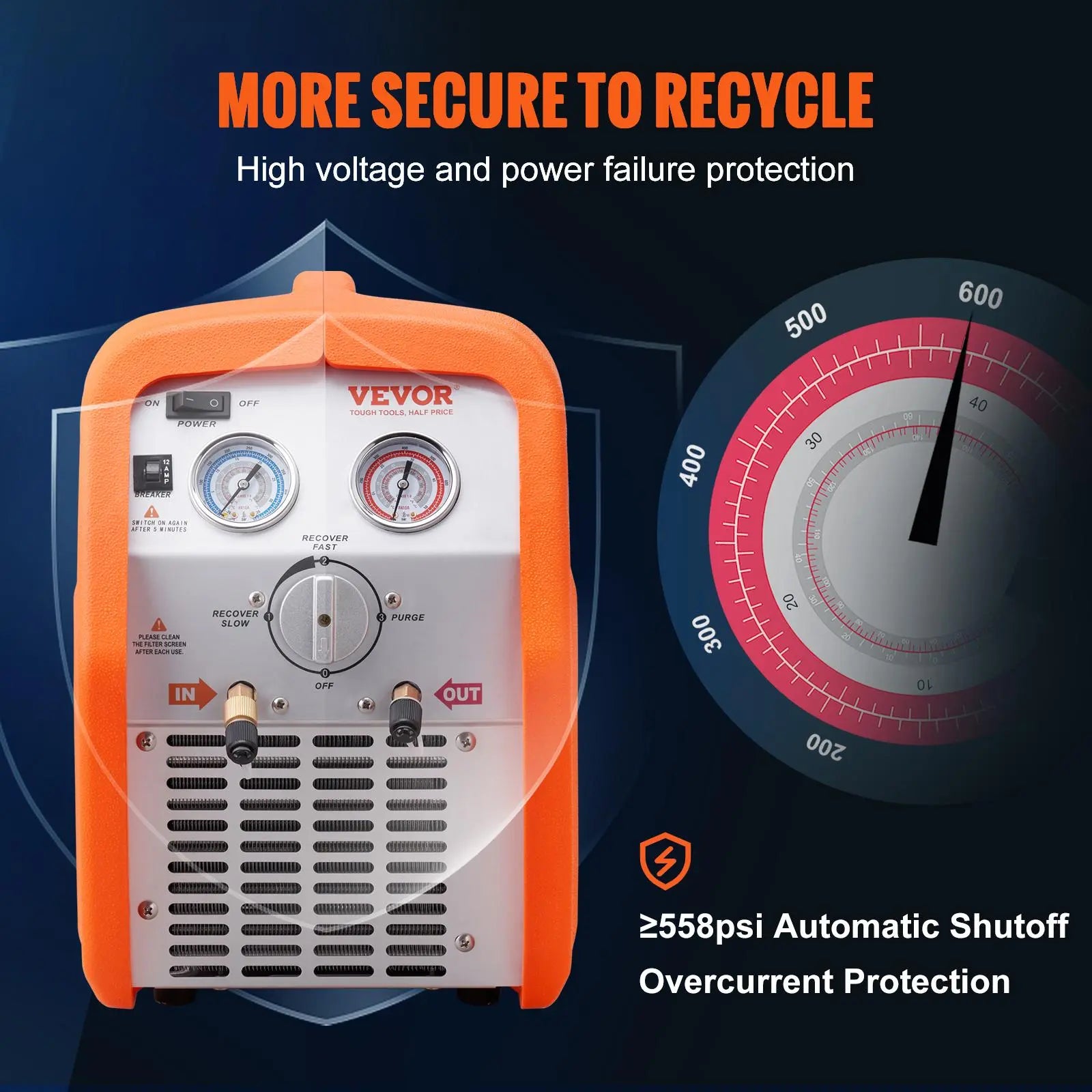 【DealsForYouDays】VEVOR 3/4 HP Refrigerant Recovery Machine - Portable AC Recovery Machine with High Pressure Protection, 120V 60Hz Refrigerant Recycle Machine HVAC for Car Air Conditioning, Vapor Liquid Refrigerant