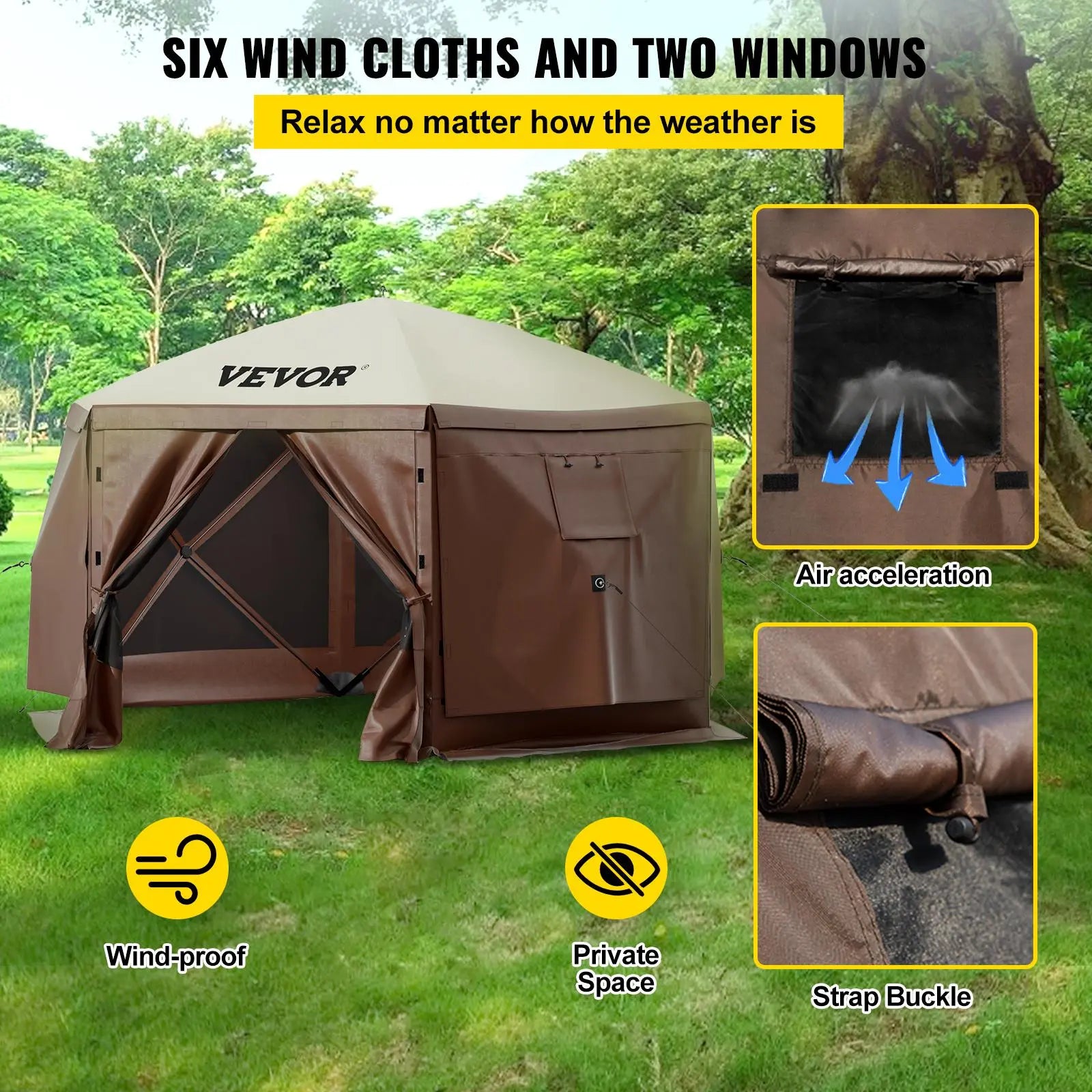 【DealsForYouDays】VEVOR Gazebo Screen Tent, 10 x 10 ft, 6 Sided Pop-up Camping Canopy Shelter Tent with Mesh Windows, Portable Carry Bag, Ground Stakes, Large Shade Tents for Outdoor Camping, Lawn and Backyard