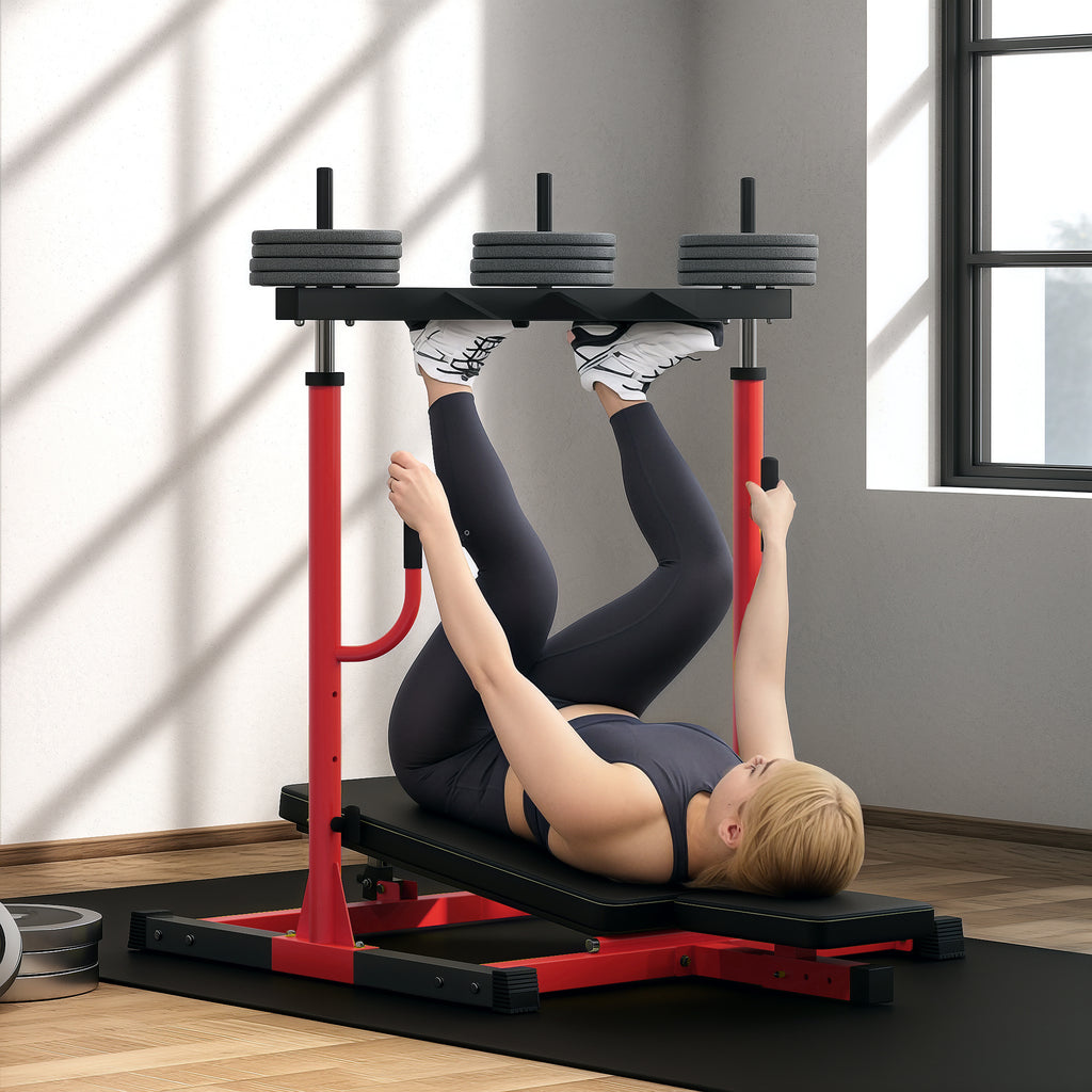 Vertical Leg Press, 660 lb capacity, leg strength machine with adjustable leg, back and head position, suitable for home gym, 2 "Olympic disc compatible, red