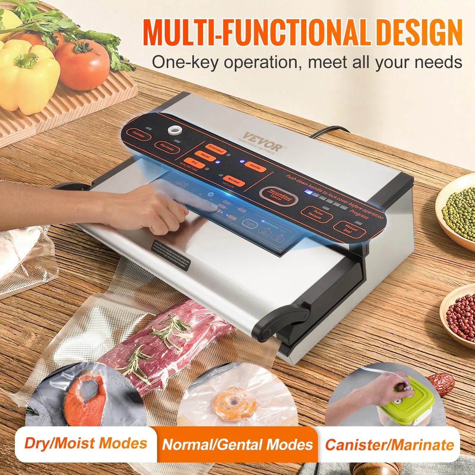 【DealsForYouDays】VEVOR Vacuum Sealer Machine, 95Kpa 350W Powerful Dual Pump and Dual Sealing, Dry and Moist Food Storage, Automatic and Manual Air Sealing System with Built-in Cutter, with Seal Bag and External Hose