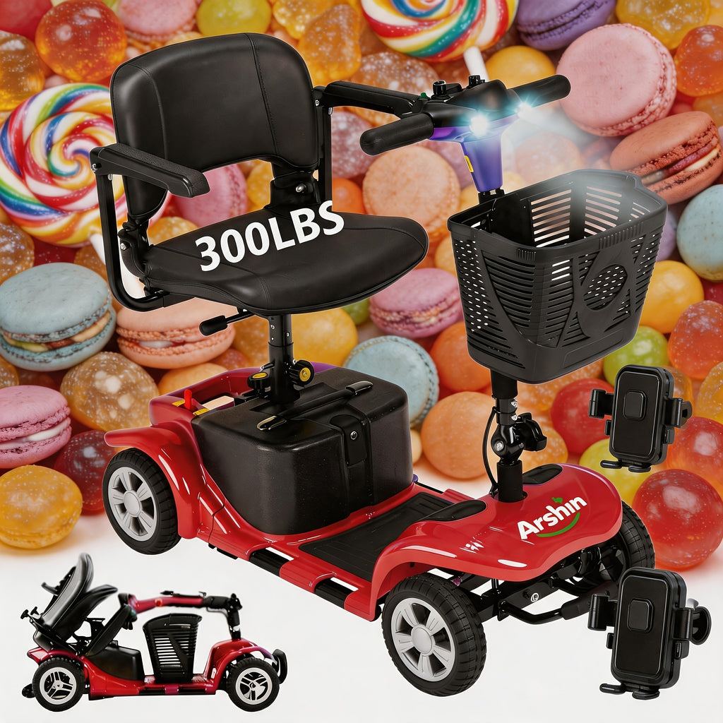 Daily travel scooter, equipped with 360-degree rotating seat, 24V 12Ah rechargeable battery, stable performance, support up to 15 miles of battery life, 4.5 miles of comfortable speed, lightweight design for indoor and outdoor activities
