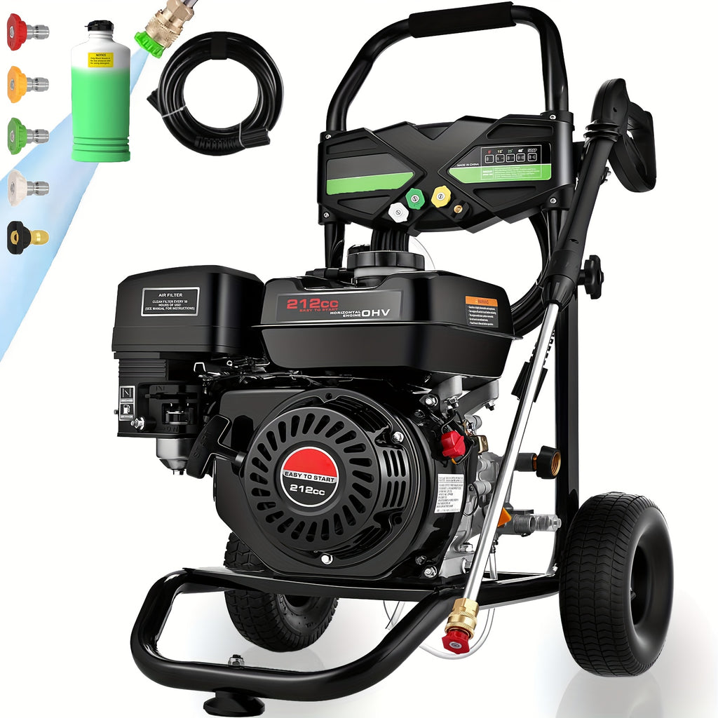 MAX 4200PSI 3GPM 212CC Commercial Gas Pressure Washer, 7.0 HP Professional Gas Pressure Washer with 5 Nozzles, 25FT Hose, and 33.81oz Foam Bottle for Automotive, Fence, Driveway, and Yard Cleaning (EPA/CARB/ETL Conformity Certification)