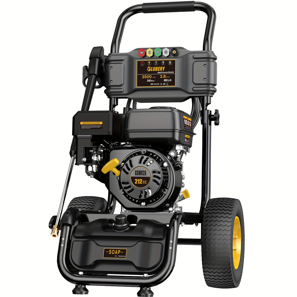 BLUBERY 3500 PSI Cold Water Pneumatic Car Wash, 2.6 GPM Pressure Car Wash, 30ft Pressure Hose, Black, Battery Free