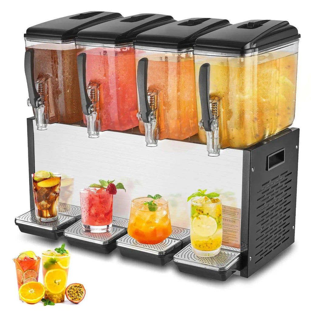 【DealsForYouDays】VEVOR Commercial Beverage Dispenser 12L x 4 Tanks Cold Juice Ice Drink Dispenser