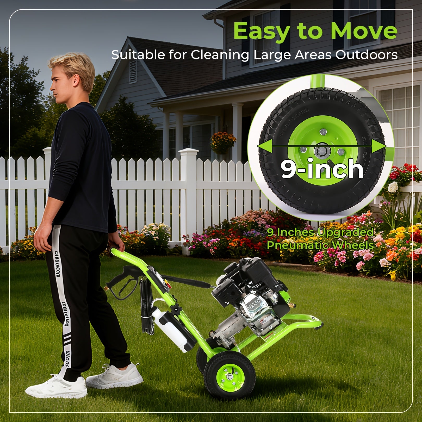 MAX 4200PSI 3GPM 212CC Commercial Gas Pressure Washer, 7.0 HP Professional Gas Pressure Washer with 5 Nozzles, 25FT Hose, and 33.81oz Foam Bottle for Automotive, Fence, Driveway, and Yard Cleaning (EPA/CARB/ETL Conformity Certification)