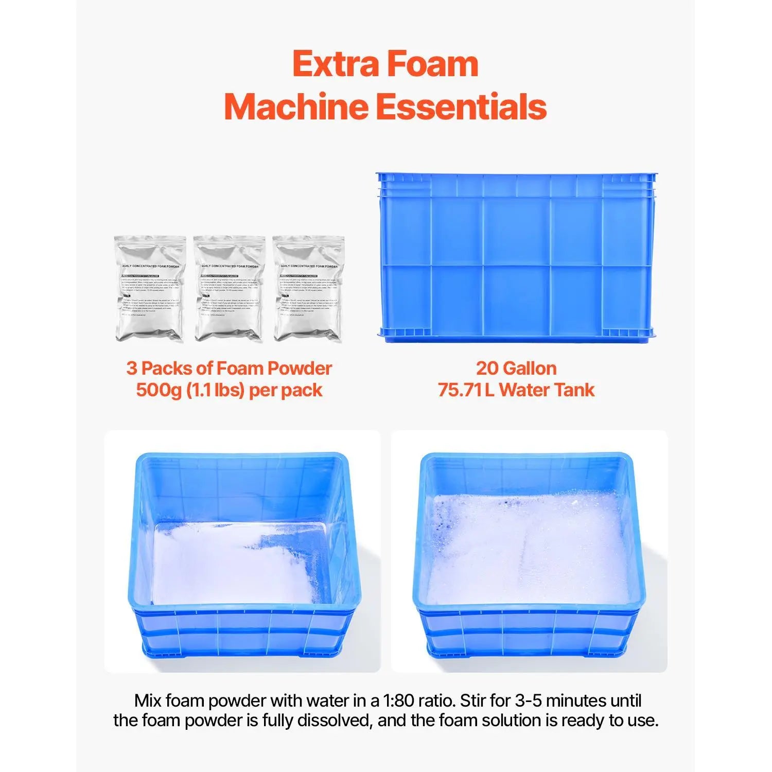 【DealsForYouDays】VEVOR Foam Machine, 1200 W Party Foam Cannon, Foam Maker with 3 Packs of Foam Powder, Foam Party Machine with 20 Gal Water Tank, for Backyard, Pool, Outdoor Events, Birthdays, Celebrations & Party