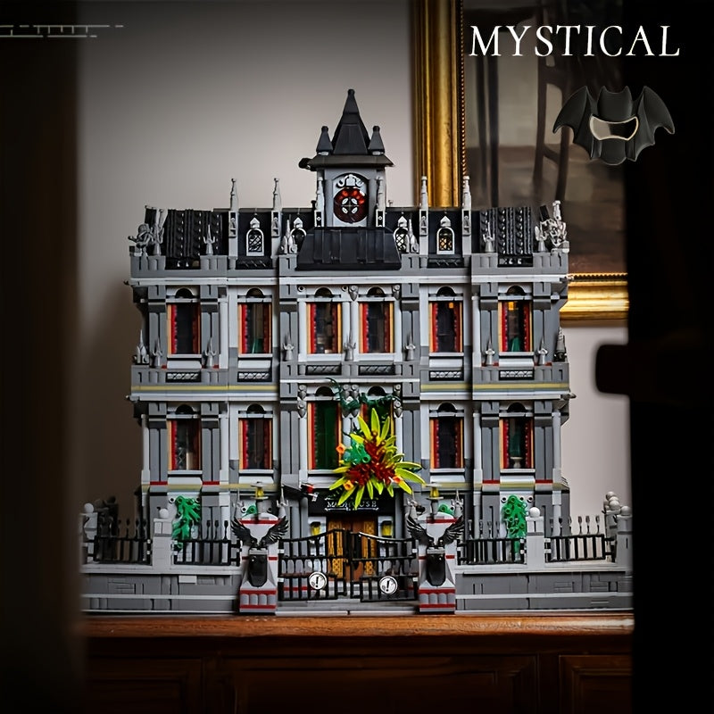 7499-piece giant bat movie hospital building block set (includes bottle opener), with lights, classic movie architecture blocks, perfect for fans, modular street view building block model, home decoration, christmas/new year gift