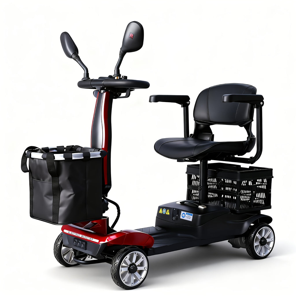 Adult Foldable Four-Wheel Electric Scooter, Portable Electric Scooter, 330 Lbs Load, with Removable Battery, Dual Storage Baskets, Upgraded