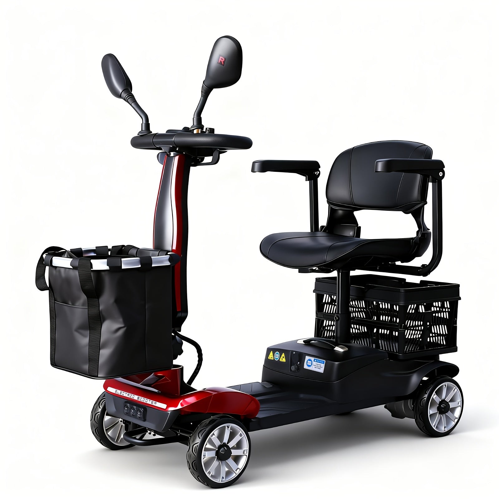 Adult Foldable Four-Wheel Electric Scooter, Portable Electric Scooter, 330 Lbs Load, with Removable Battery, Dual Storage Baskets, Upgraded