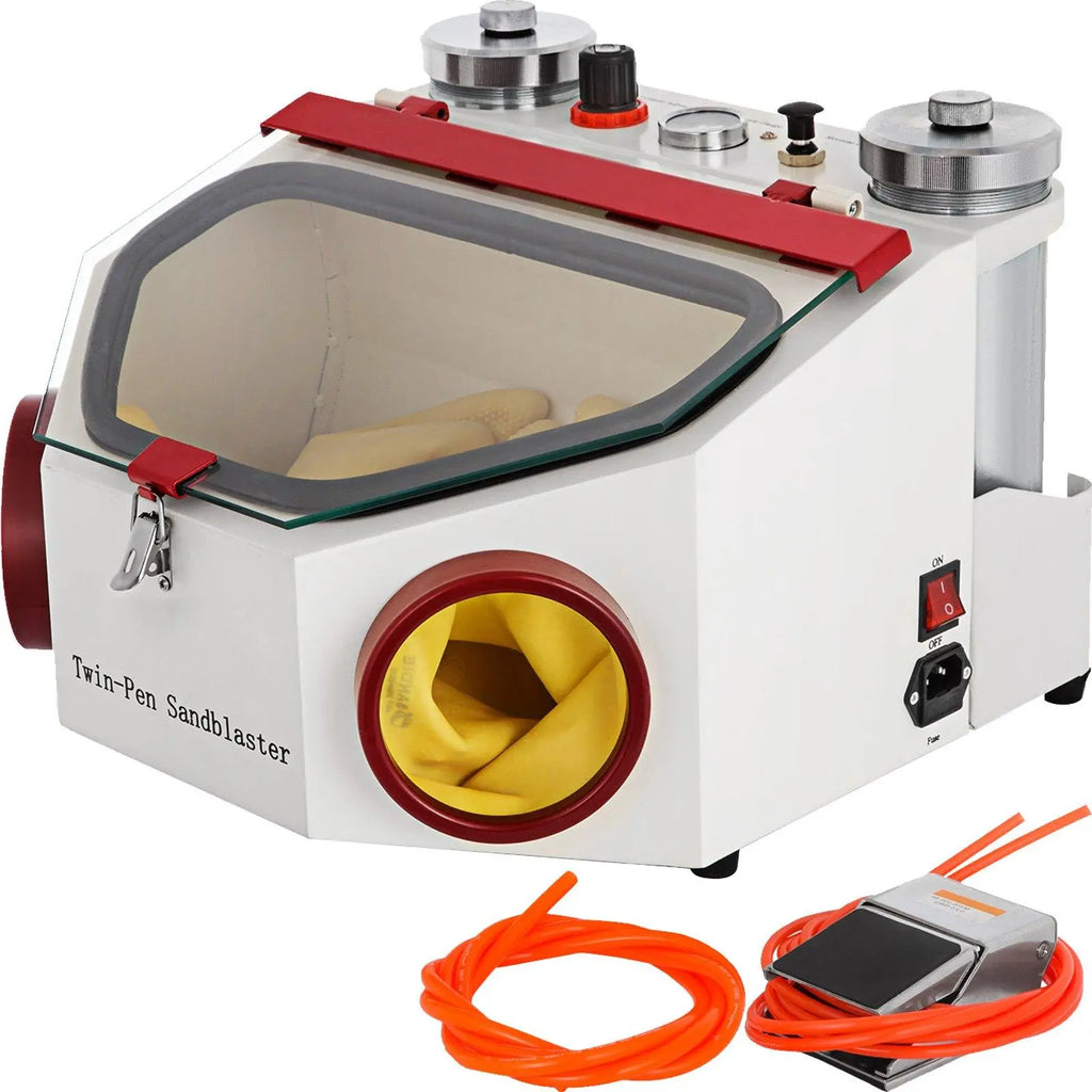 【Summervibes】VEVOR 90 Gallon Sandblasting Cabinet with 1.8 Gallon Dust Collection System, 40-120PSI Sand Blasting Cabinet with Stand, Heavy Duty Sand Blaster with Blasting Gun & 4 Nozzles for Paint, Rust Removal