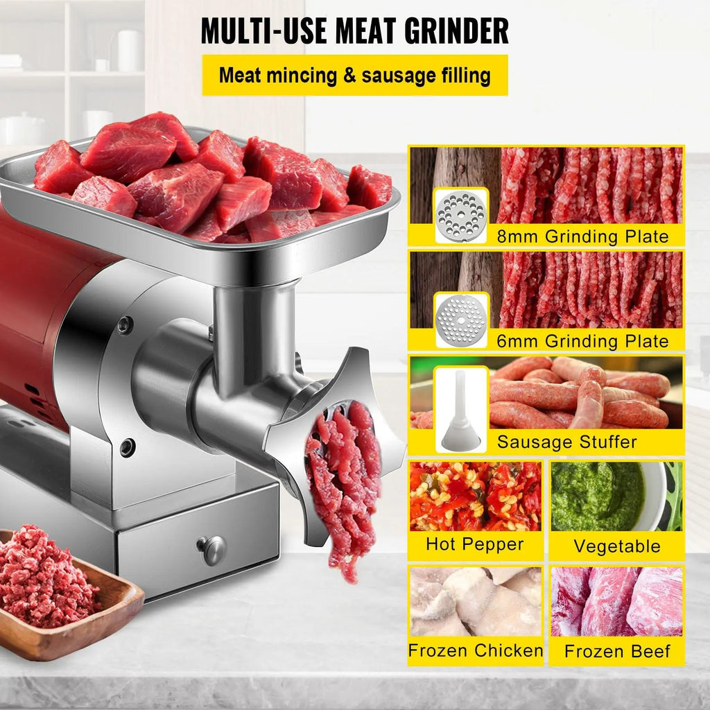 【DealsForYouDays】VEVOR Electric Meat Grinder, 661 Lbs/Hour1100 W Meat Grinder Machine, 1.5 HP Electric Meat Mincer with 2 Grinding Plates, Sausage Kit Set Meat Grinder Heavy Duty, Home Kitchen & Commercial Use Red