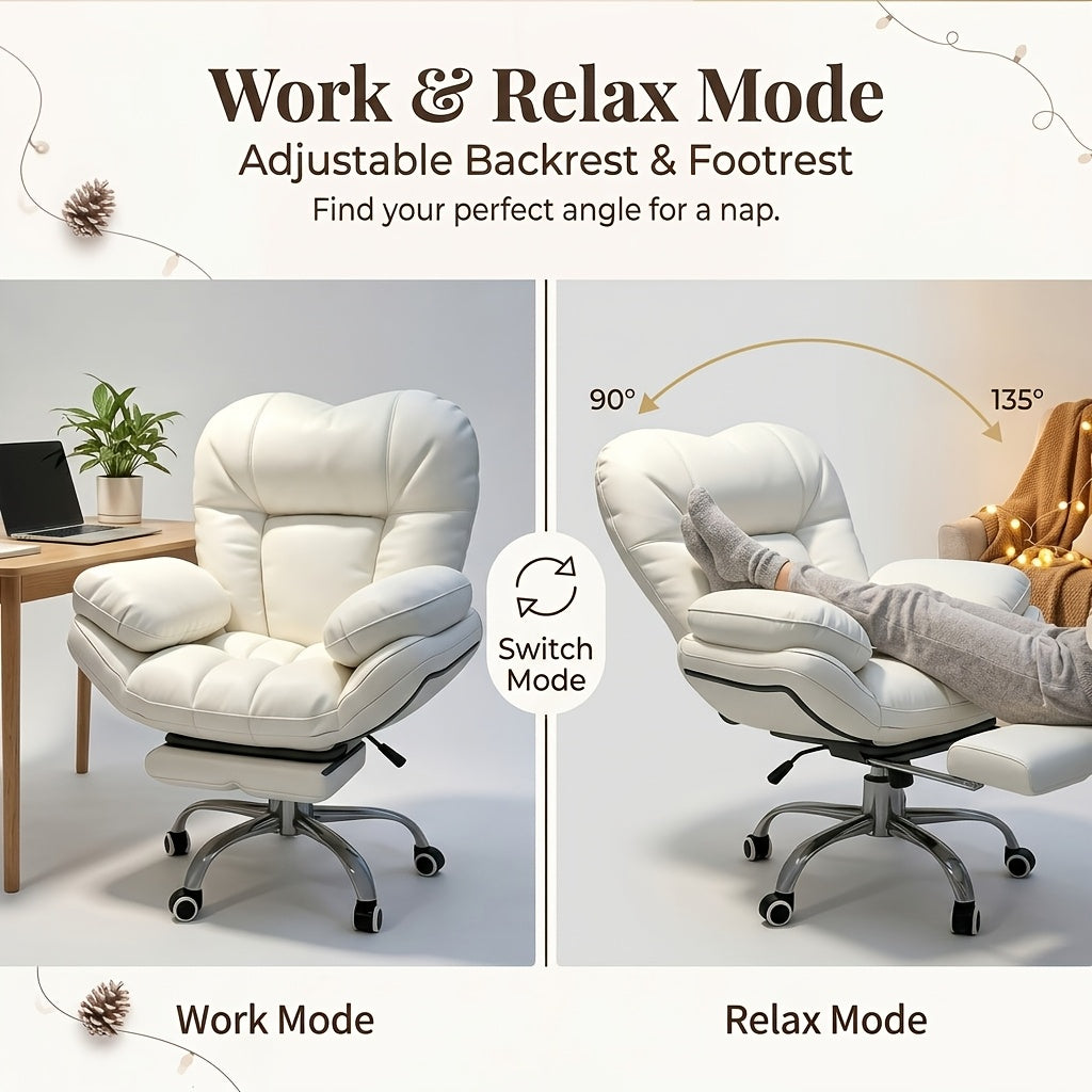 Ergonomic High Back Office Chair with Pedals - Swivel Office Chair for Work, Play and Nap, Adjustable Height, 360 Degree Rotation, Cloud Cushion with Rugged Metal Frame, Floor Protection Base for Home Office, Bedroom, Living Room - Bright Color