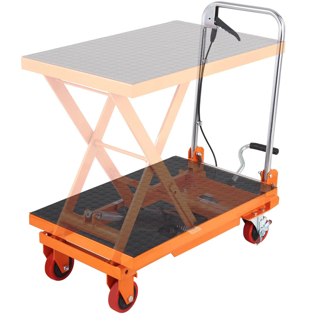 【DealsForYouDays】VEVOR Hydraulic Lift Table Cart, 330lbs Capacity 28.5" Lifting Height, Manual Single Scissor Lift Table with 4 Wheels and Non-slip Pad, Hydraulic Scissor Cart for Material Handling and Transportation