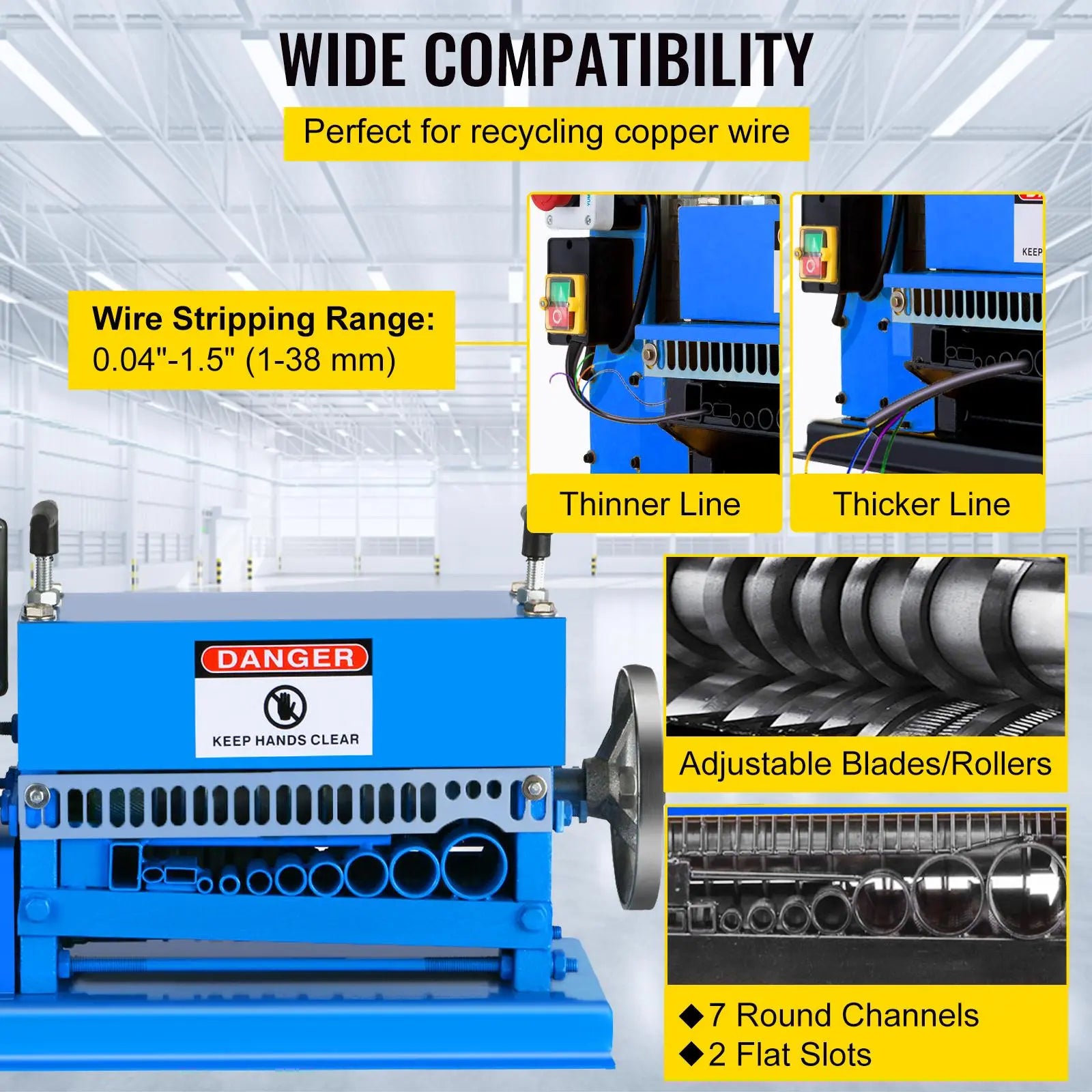 【DealsForYouDays】VEVOR 1.5-38MM Electric Cable Stripping Machine 370W, Efficiently Strips Various Metal Wires, Includes 10 Blades, Speeds Up to 15M/Min