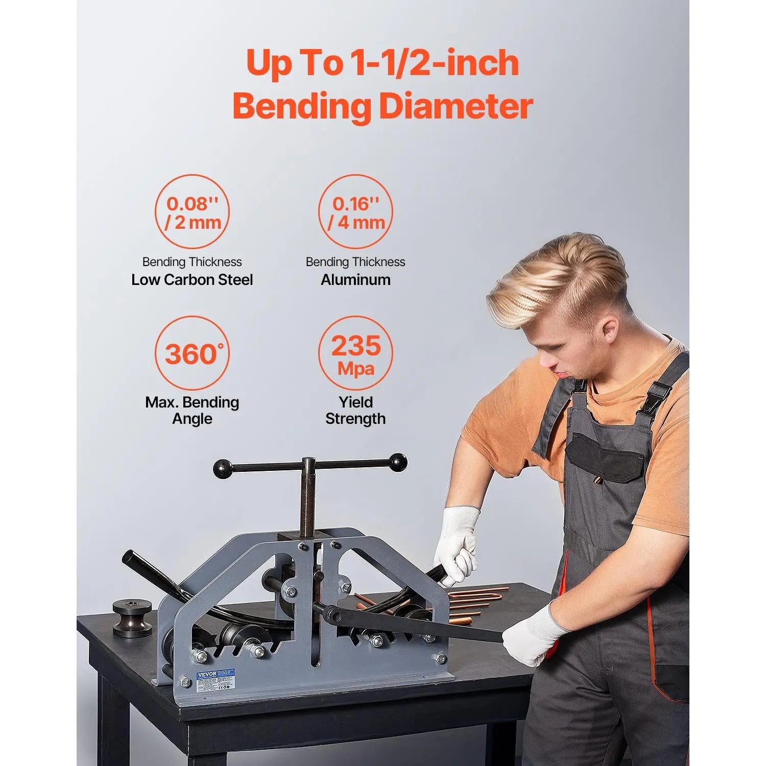 【DealsForYouDays】VEVOR Tube Roller Bender, Max 1-1/2" Manual Tube Pipe Roller Bender with 6 Dies, 360° Copper Aluminum Pipe Bending Tool for Square, Round Tube & Flat Bar, Ideal for HVAC Air Conditioning Auto Repair