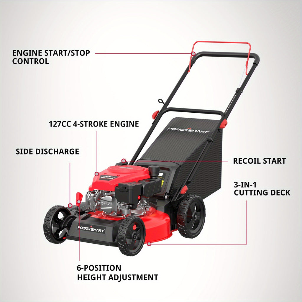 Lawn mower, oil-powered, 18-inch 140cc engine, 3-in-1 push lawn mower