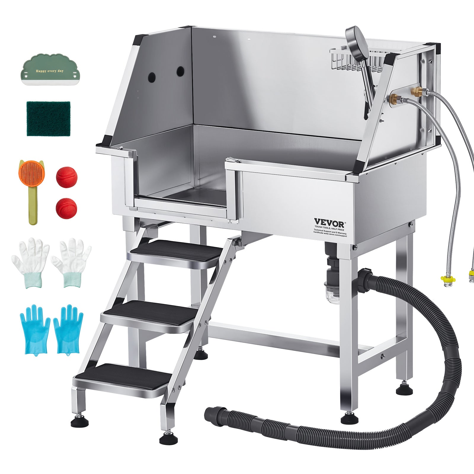 VEVOR 34 "/38"/Dog Barber Bath Stainless Steel w Step Faucet Left/Right Door