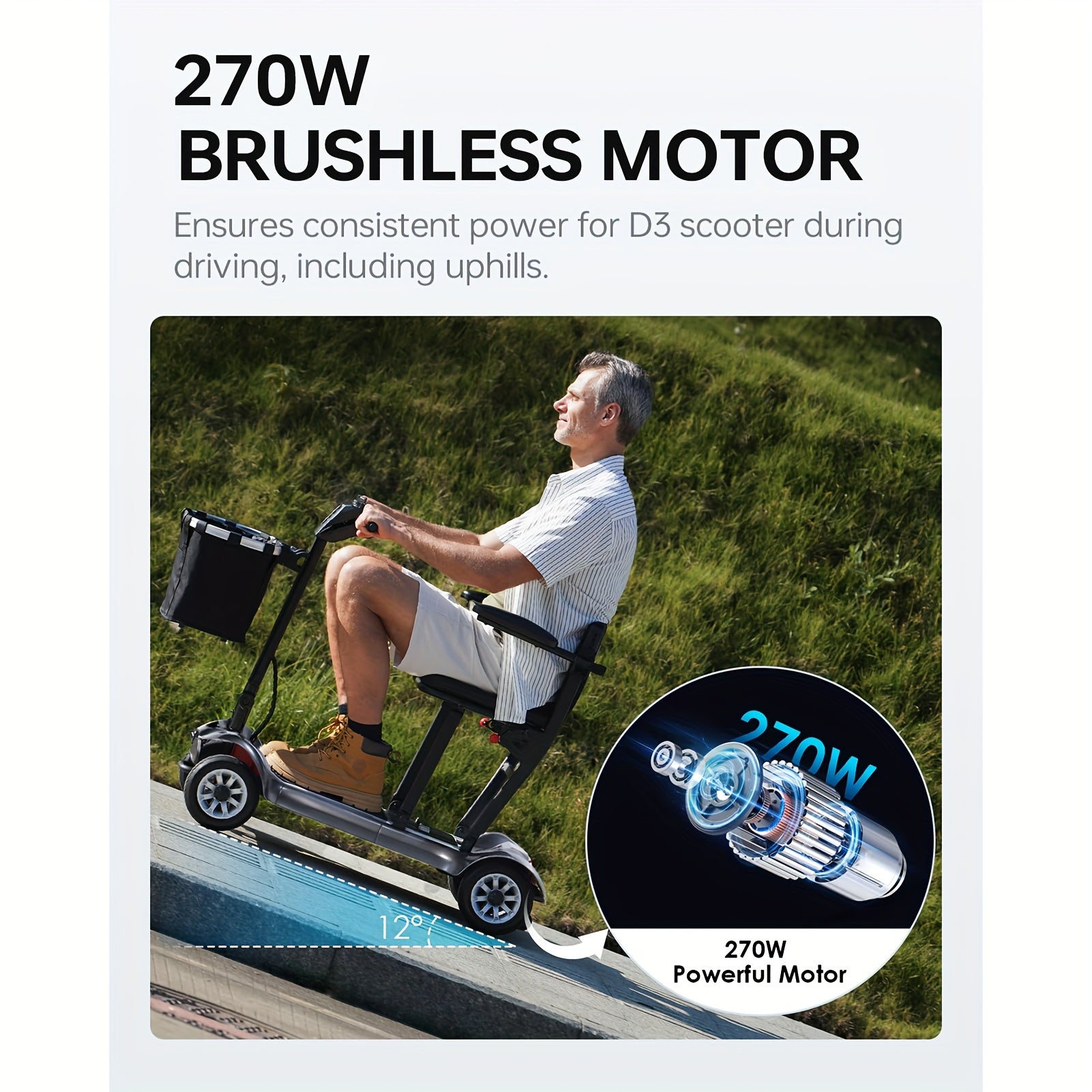 Ultra-Light Adult Electric Driving Aid, 39.7 lb folding design, 2 lithium batteries, all-terrain travel, airplane portable - gray, Valentine's Day gift, range up to 22 miles