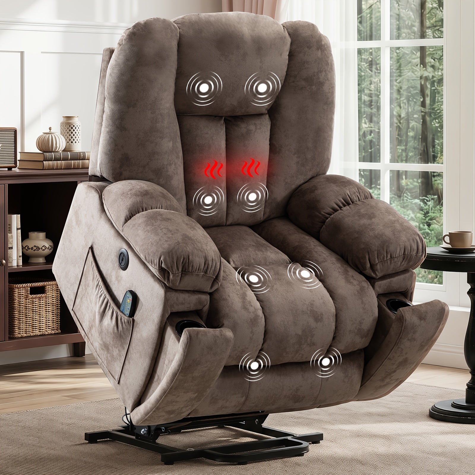 Electric lift massage heats the elderly reclining chair, thickened and wide reclining chair, heavy duty safety electric reclining mechanism, equipped with USB port and 2 hidden cup holders