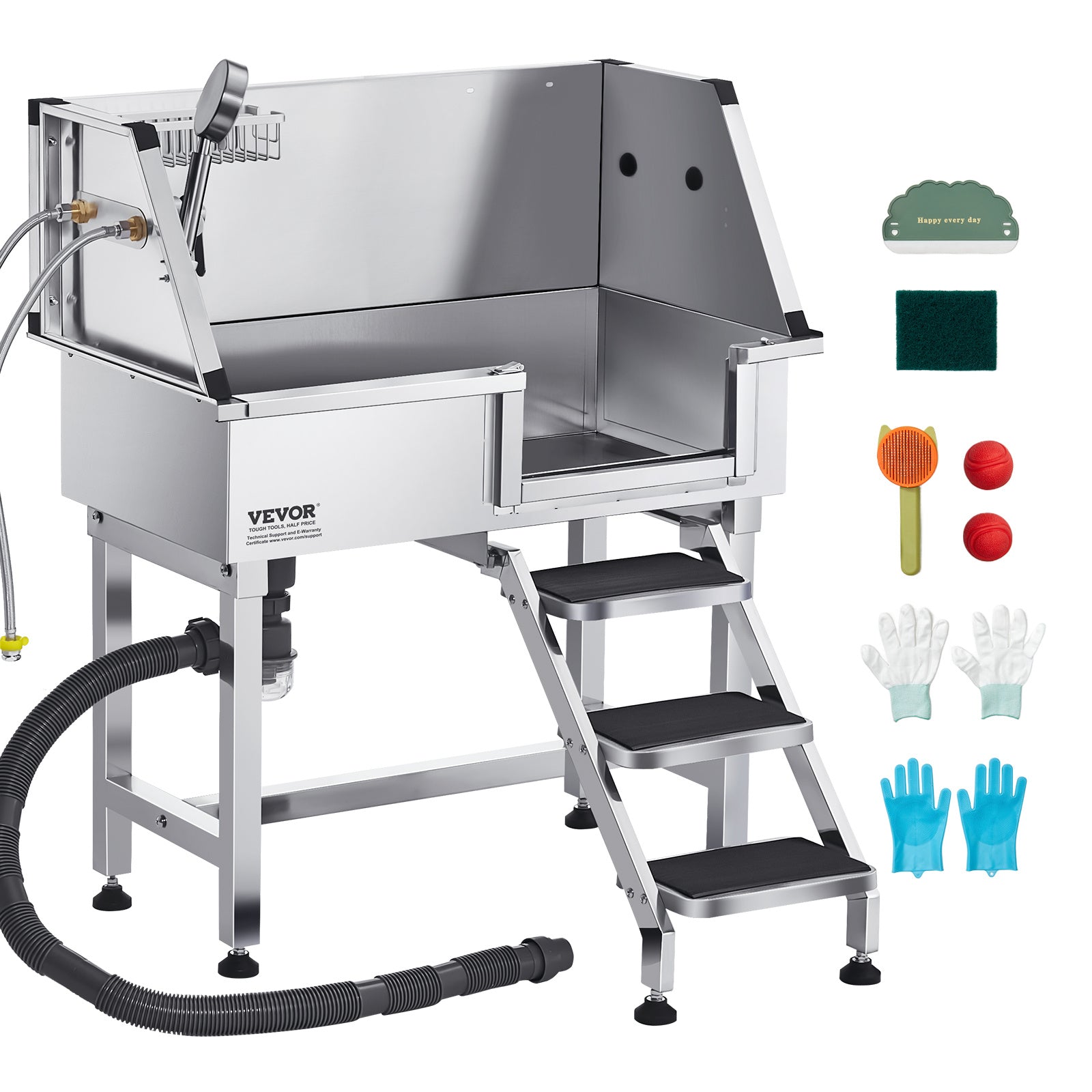 VEVOR 34 "/38"/Dog Barber Bath Stainless Steel w Step Faucet Left/Right Door