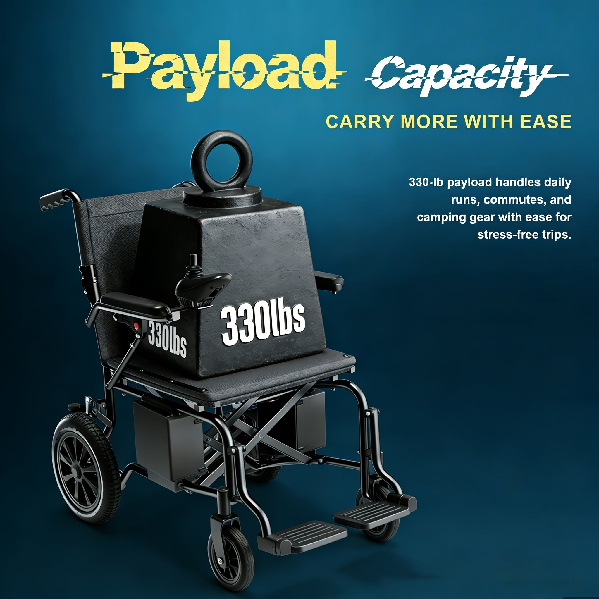 41-Pound lightweight electric adult wheelchair. Folding wheelchair, 330-pound load-bearing, equipped with 360-degree joystick control and EABS parking system | anti-dump wheels. Lightweight portable scooter, universal left-right-hand operation