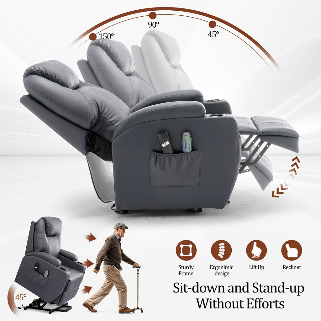 Faux leather electric lift lounge chair, suitable for the elderly and adults, electric massage heating lounge chair, with remote control and cup holder, holiday gifts, special choice for elders