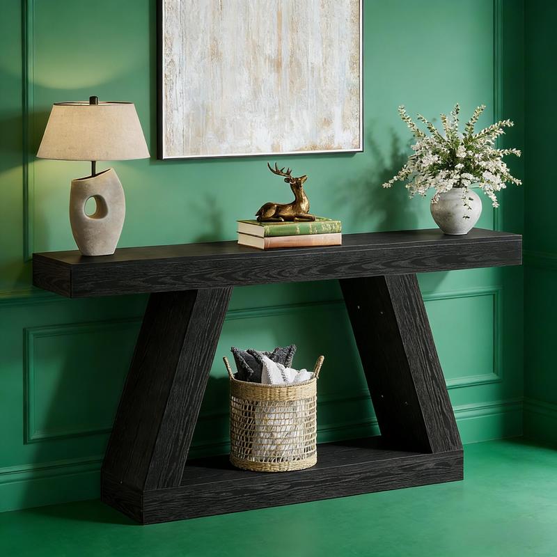 Farmhouse Console Table, 55' Sofa Table with Storage