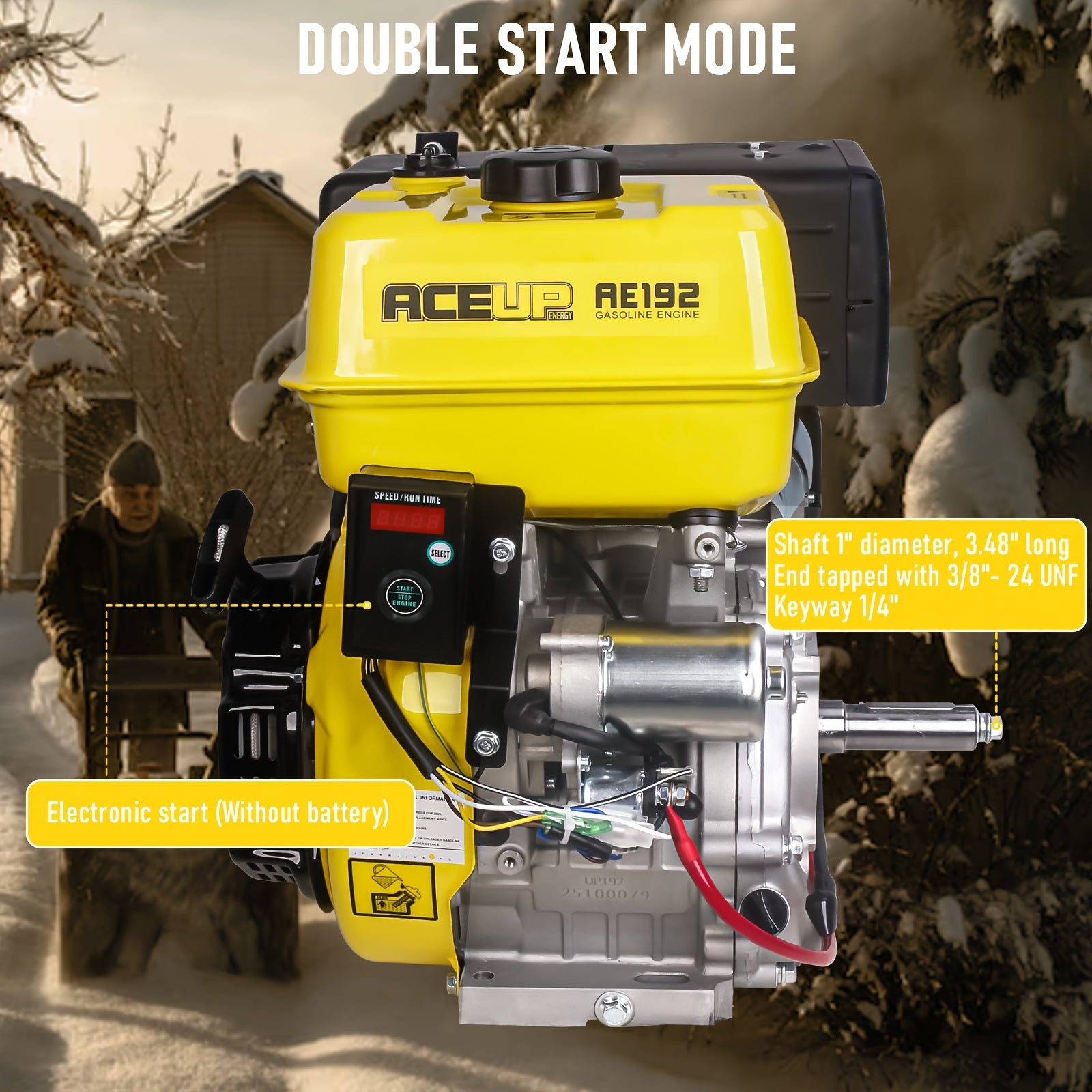 Esper Energy 18hp 459 cm4-stroke OHV gasoline engine with live start - 1-inch horizontal shaft diameter, EPA-compliant heavy-duty metal construction for generators, pressure washers, and lawn equipment