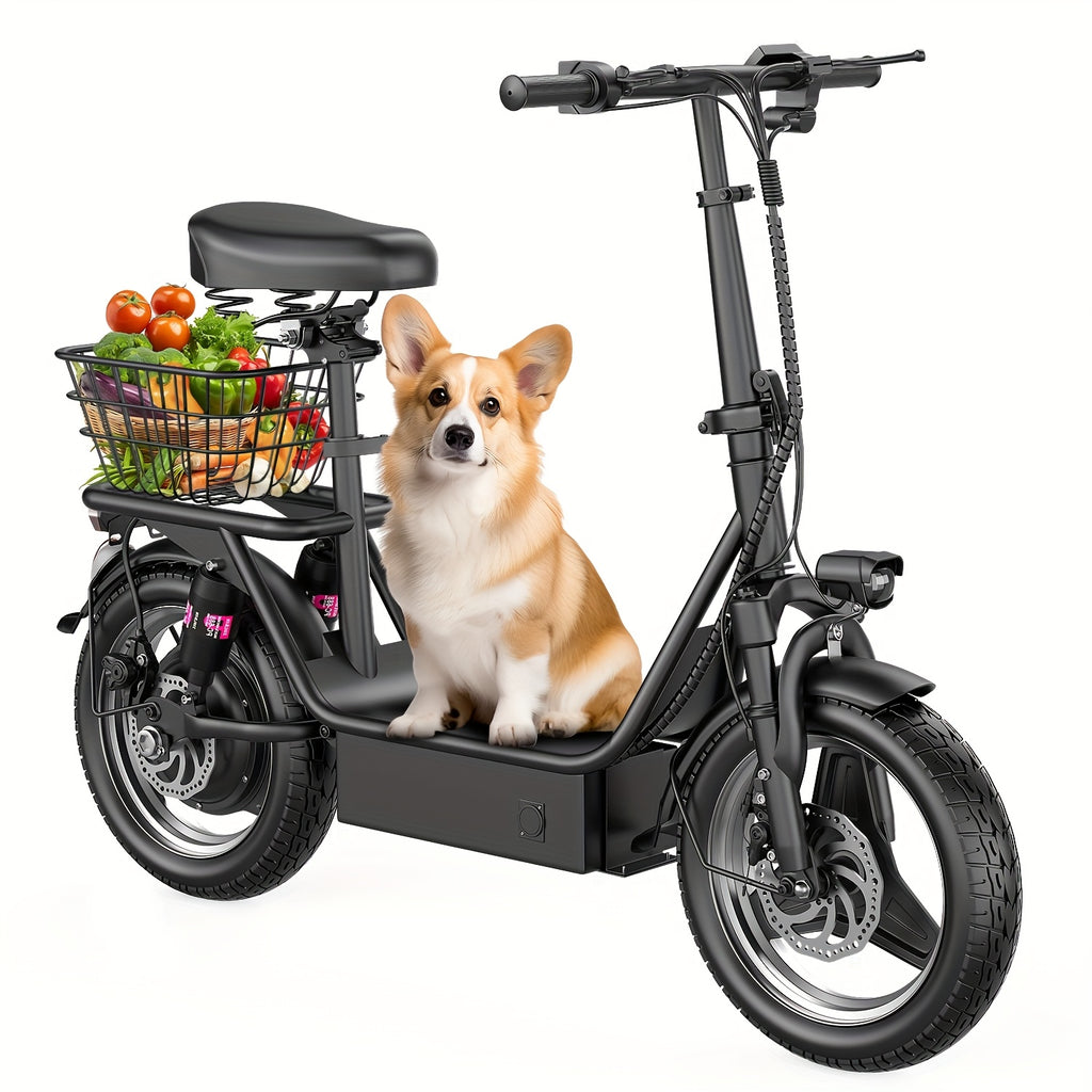 K10 electric scooter with charger, 650W motor, 48V 15AH commuter scooter, 25 miles range, electric scooter with basket (basket removable), dual disc brakes, LCD display